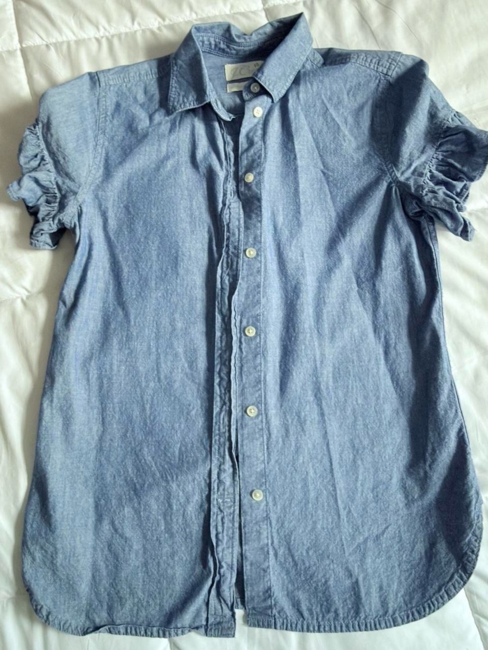 J Crew medium wash chambray button up top